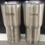 RTIC Cup Laser Engraving in Gods or War and Ellianarelles Path fonts