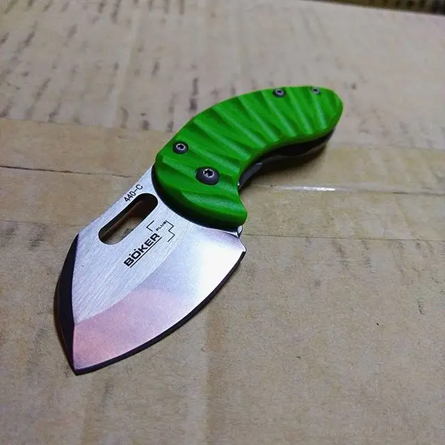 Boker Plus Nano 42/ Lime green knife 01BO598. The lime green handle and unique blade shape really gives this knife its character! Order yours today at hand-tools.com ! #boker #plus #nano #lime #green #01BO598