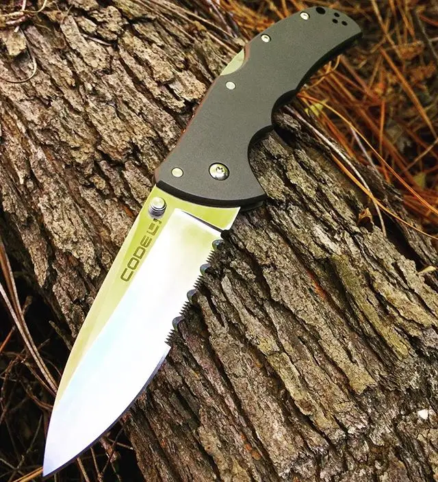 Cold Steel Code 4 Spear CS58TPSH.  Half serrated blade with spear tip and lock back mechanism.  Get your Code 4 now! #coldsteelknives #code4 #speartip #serrated