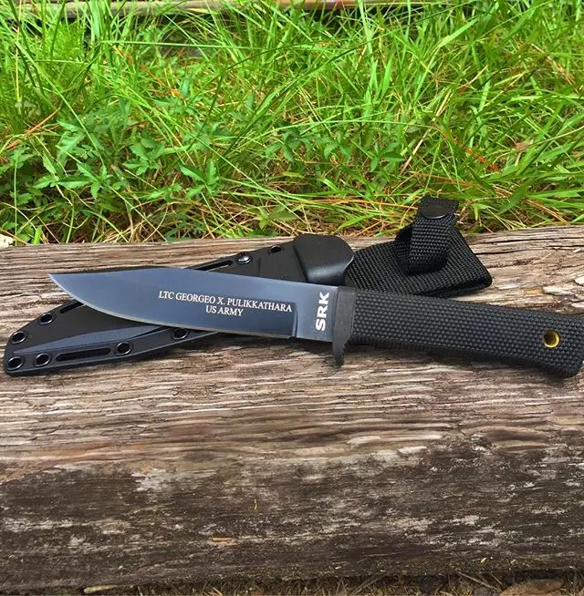 Cold Steel 3V SRK was just engraved for one of our retired military customers. We thank him and all who serve for their dedication to our country. #militarygifts #fixedblade #usamilitarysupport #kydexsheaths