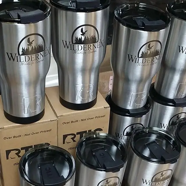 Laser engraved tumblers with company logo engraving at Hand-Tools.com 
#wildernex #rtic #laserengraving #rticcoolers