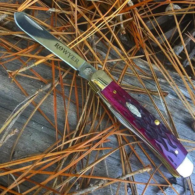 Case Mini Trapper Cabernet Knife CA47521.  Stainless Steele blade engraved in Gods of War font. Start the New year off right-get a new knife. #caseknives #godsofwarfont #minitrapperknife #cabernet #CA47521