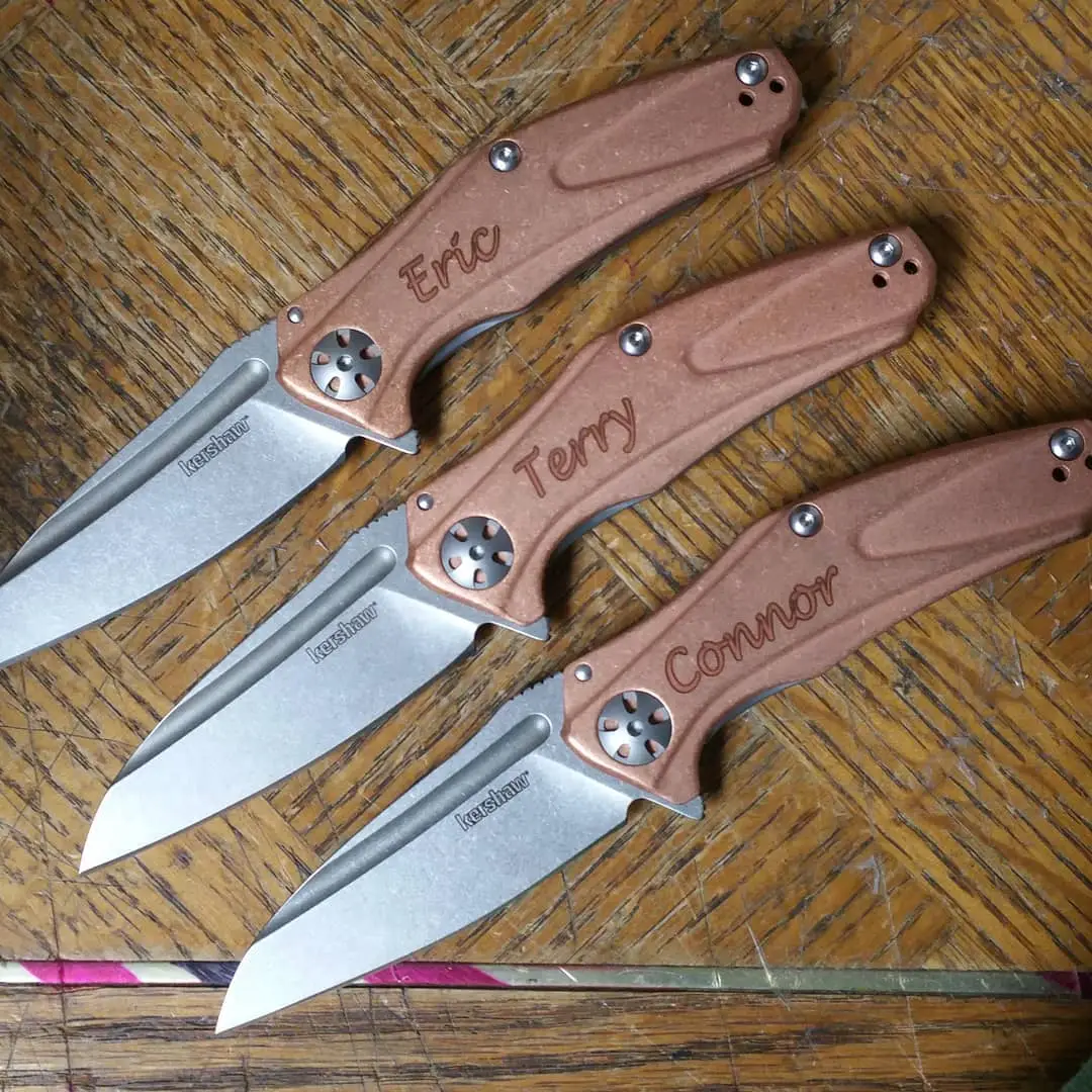 Loving how the engraving looks on the solid copper handle of these Kershaw Natrix knives

#laserengraving #natrix #copper #knives