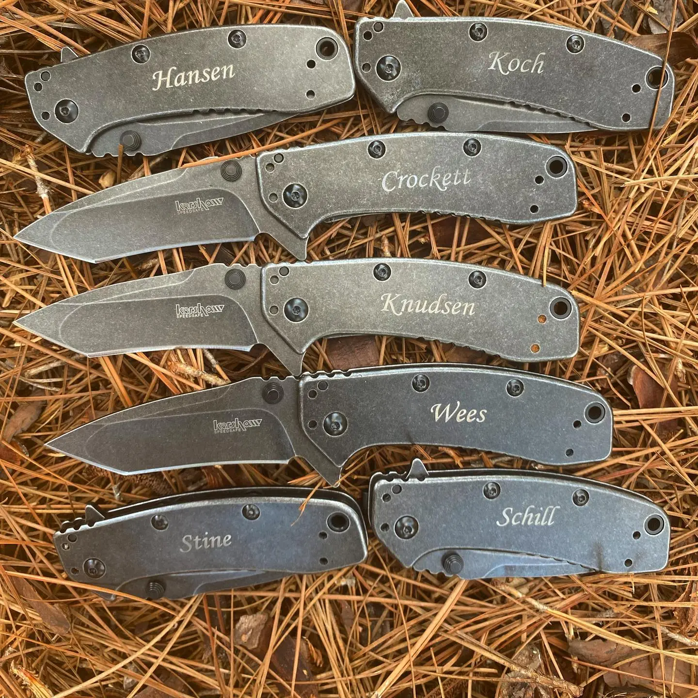 Kershaw Cryo 1556BW - Engraved for this groom in Monotype Corsiva font on the blackwash handle.  Best wishes for a happy marriage- Congrats!
#cryoknife #1556bw #groomsmengifts