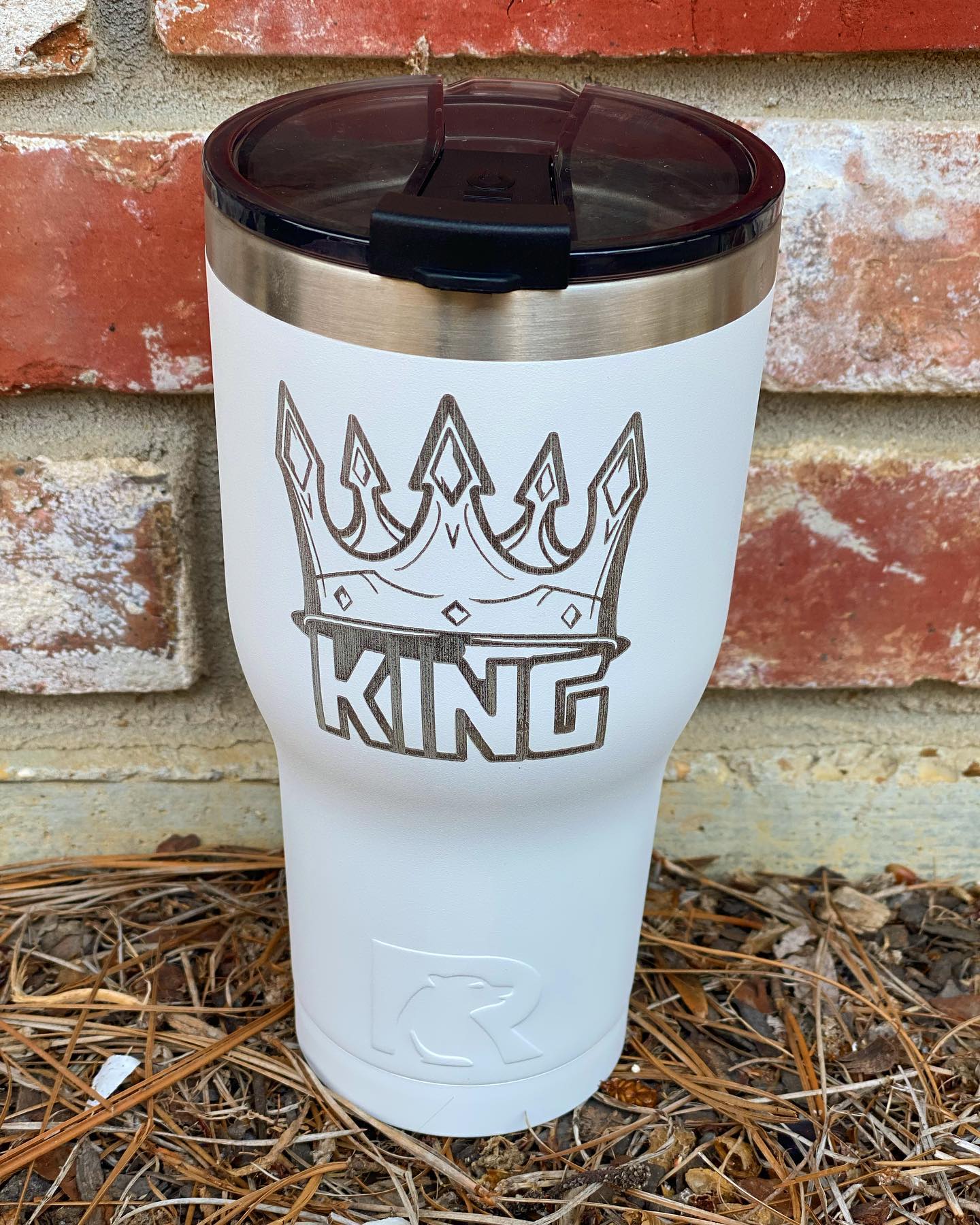 RTIC White 30 ounce tumbler with a logo image. Every King needs his ow