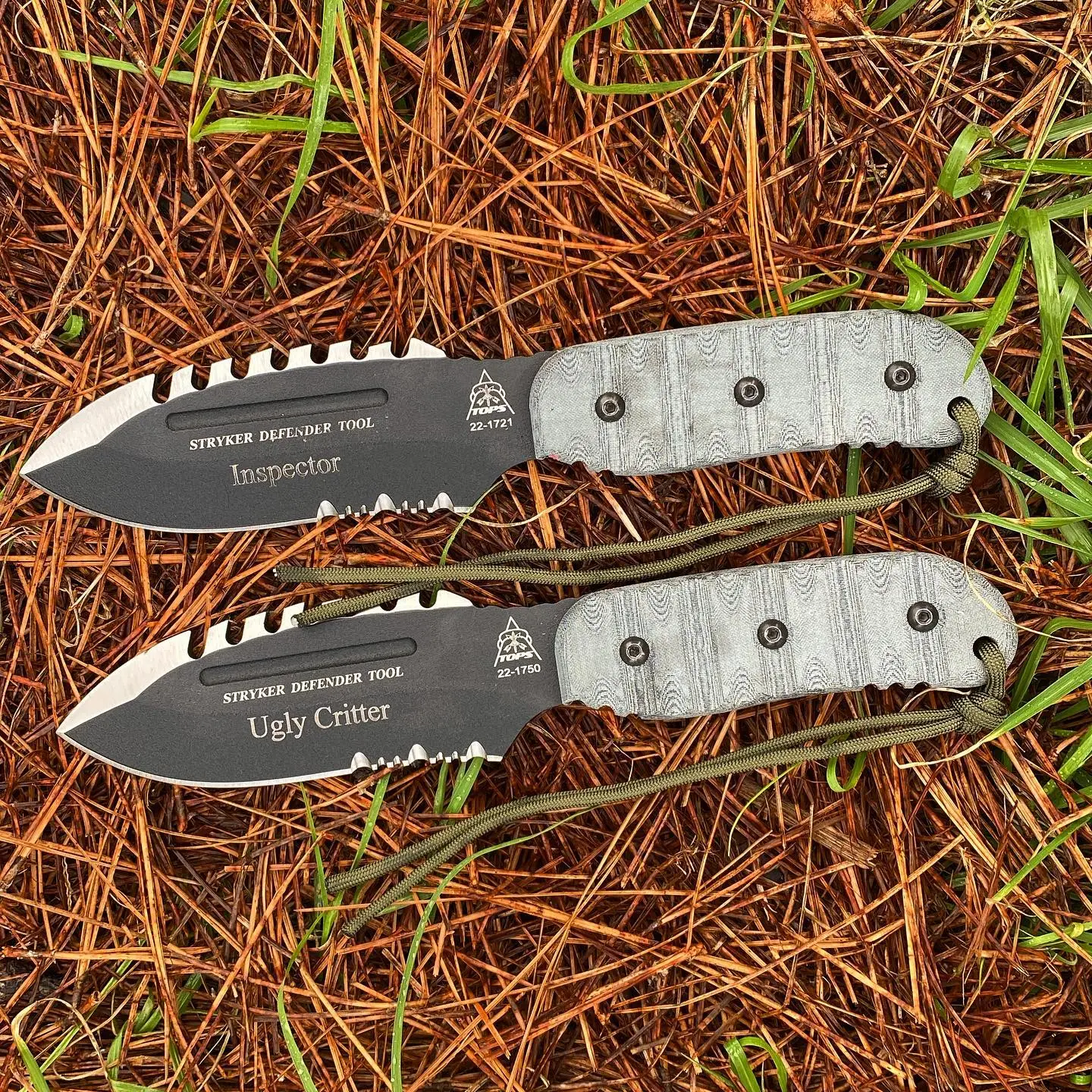 Stryker Defender Tool TPDEFT01 was just engraved. Made in the USA. Comes with green lanyard cords, half serrated blades and very large cutting grooves in top of blade. This is what you want to defend yourself. #madeinusa #strykerdefendertool #topsknives #topknivesusa