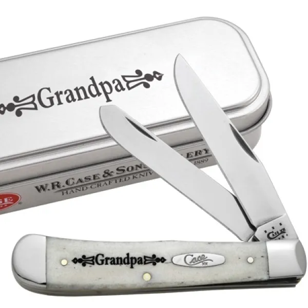 Case Grandpa Gift Tin - Embellished Smooth Natural Bone Trapper (6254 SS) Knives 10373