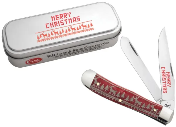 Case Christmas-sm Drk Rd Bn Trapper Knives 10574