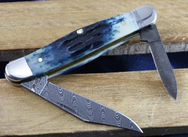 Case Med Blu Damascus Half Whittler Knives 10834