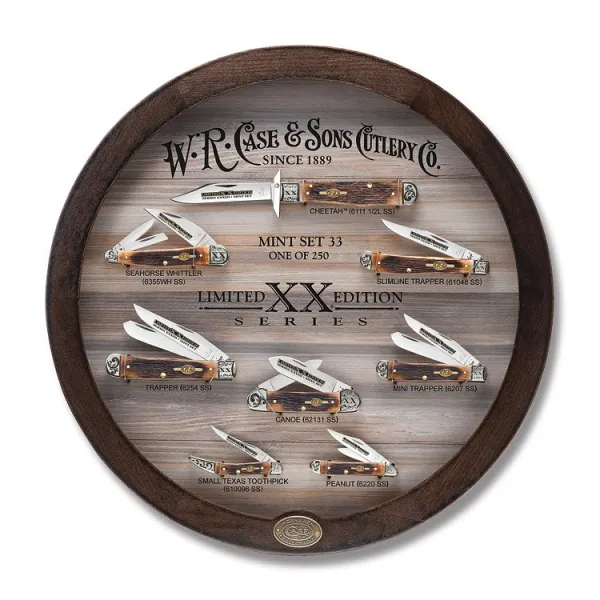 Case Limited XX Edition Series XXXIII Burnt Barnboard Brown Bone Mint Set Knives 11750