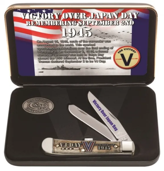 Case Smooth Nat Bone Trap V-j Day Knives 11950