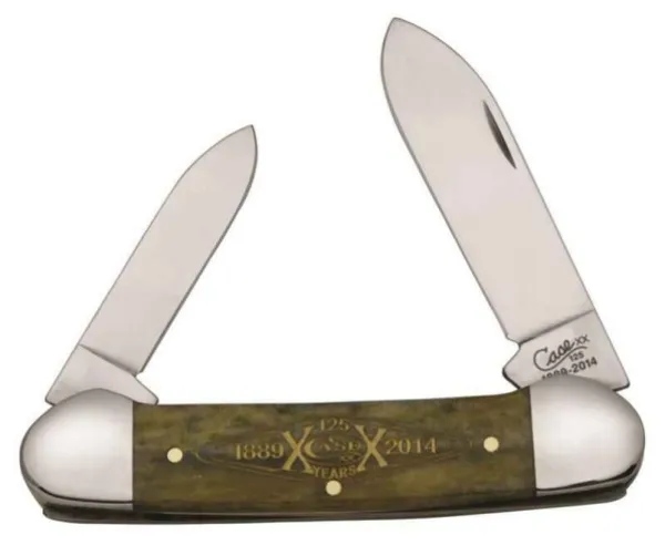 Case 125th Sm Ol Grn Bone Canoe Knives 12254