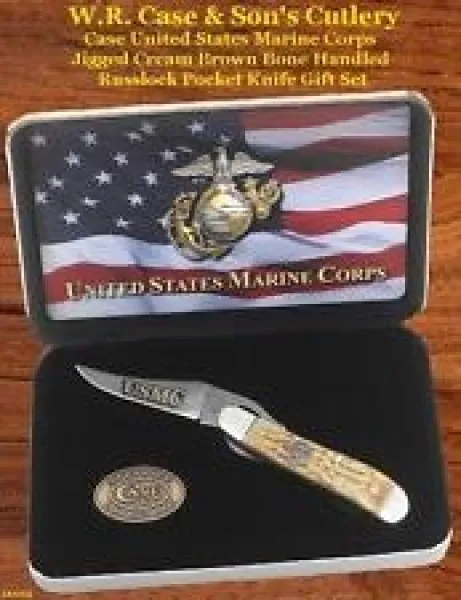 Case Usmc Brnt Crm Bn Russlock-box Knives 13182