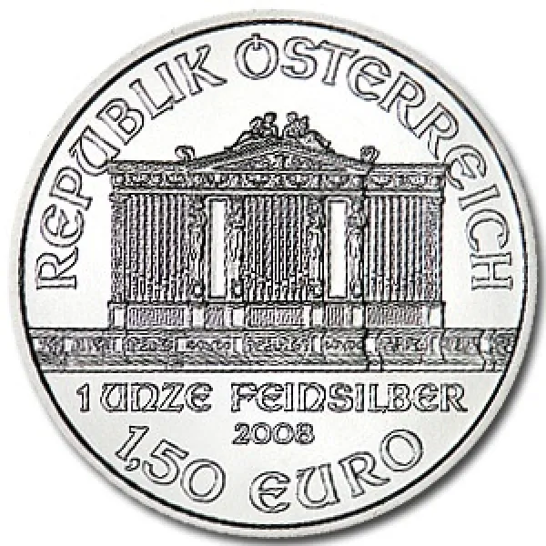 2008 1 Oz Silver Austrian Philharmonic Coin .9999 Fine 2008_SILVER_AUSTRIAN_PHILHARMONIC_1_OZ