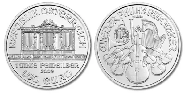 2009 1 Oz Silver Austrian Philharmonic Coin .9999 Fine 2009_SILVER_AUSTRIAN_PHILHARMONIC_1_OZ