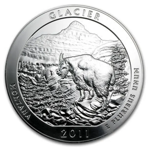 2011 Silver Glacier National Park Coin .999 Fine Silver 5 Oz 2011_SILVER_GLACIER_NATIONAL_PARK_5_OZ