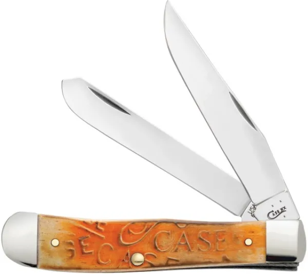 Case Carved Persim Orng Bn Trapper Knives 22082