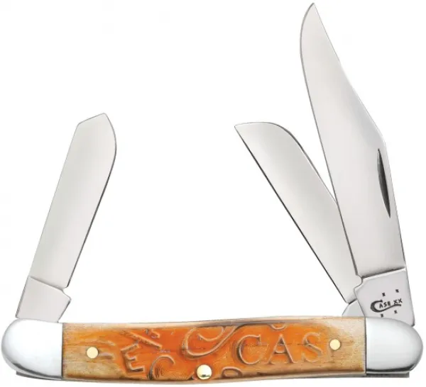 Case Carved Persim Orng Bn Stockman Knives 22084