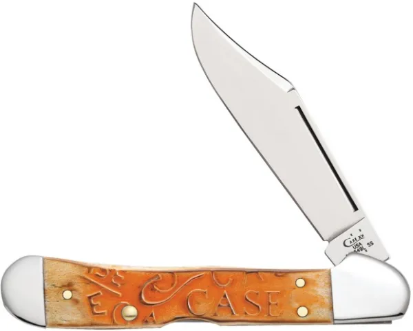 Case Carved Persim Orng Copperlock Knives 22085