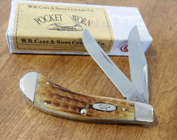 Case Pocket Worn® Burnt Brown Bone - Corn Cob Jig Saddlehorn (TB62110 SS) Knives 23654