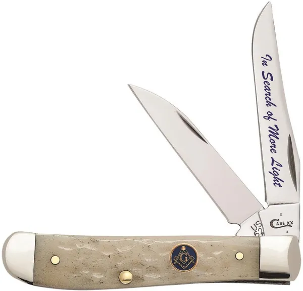 Case Masonic Gift Tin - Standard Jig Natural Bone Mini Trapper (6207W SS) Knives 25530