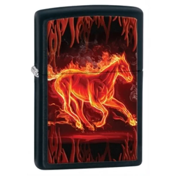 Zippo Hors In Flames Black Matte lights 28304