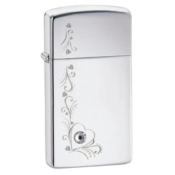 Zippo High Pol Chr Slim Heart lights 28365