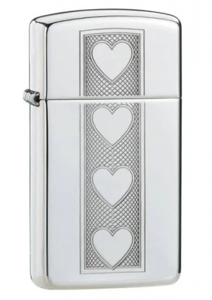 Zippo Slim Chrome Heart lights 28476