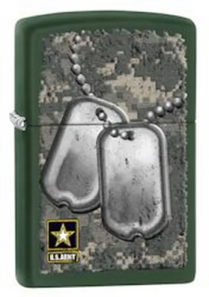Zippo Us Army Dog Tags- Green Matte lights 28513