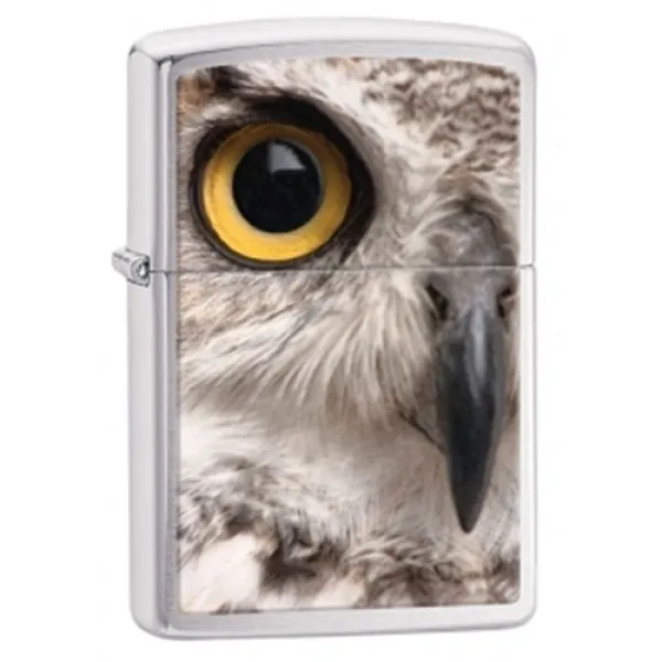 Zippo Owl Face Brushed Chrome lights 28650