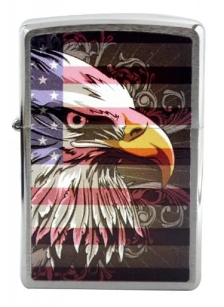 Zippo Eagle Flag Brushed Chrome lights 28652