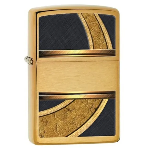 Zippo Gold & Black Brushed Brass lights 28673