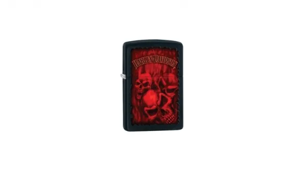 Zippo Blk Matte Red Flame Skulls lights 28826
