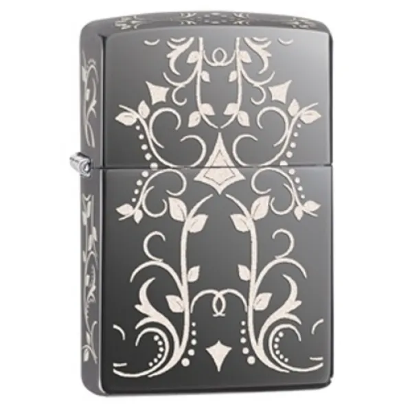 Zippo Black Ice Floral Design lights 28833