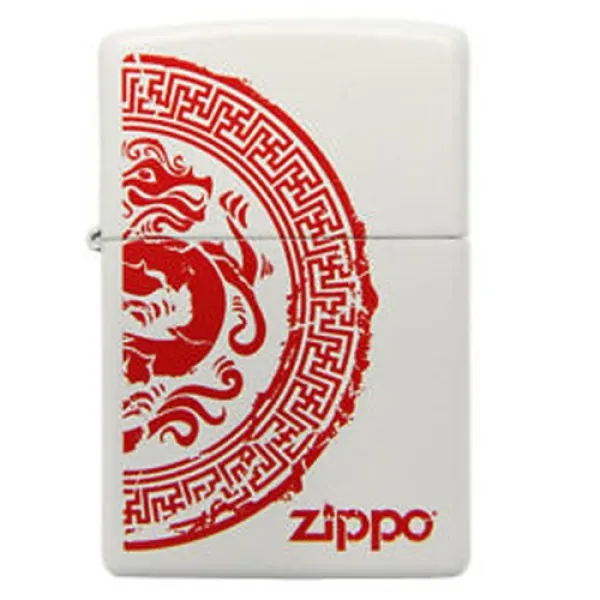 Zippo White Matte-red Chinese Theme lights 28855