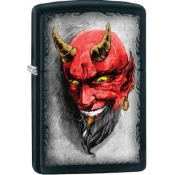 Zippo Blk Matte Devil Image lights 28862