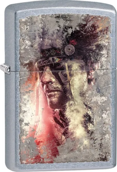 Zippo St Chrome Native American lights 28868