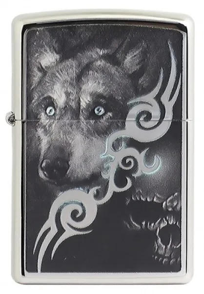 Zippo High Pol Chrm Wolf Tribal lights 28872