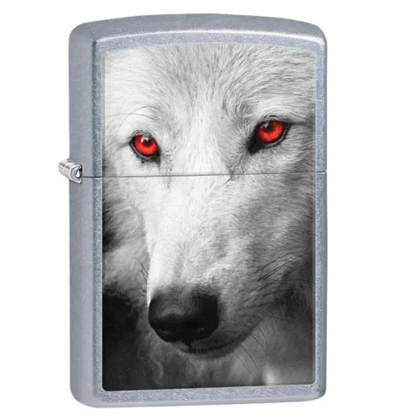 Zippo St Chrm White Wolf Red Eyes lights 28877