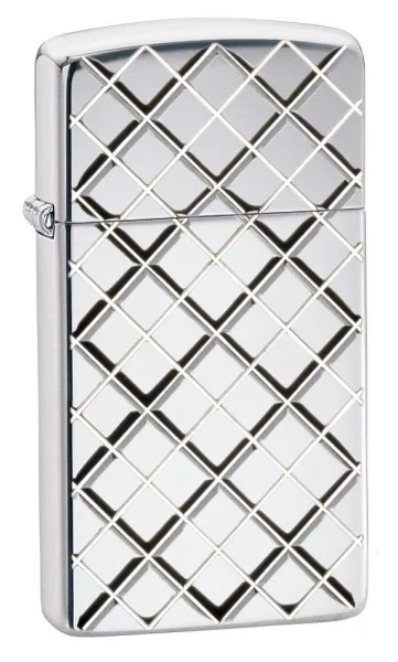 Zippo Slim Argyle-high Polish Chrome lights 29186