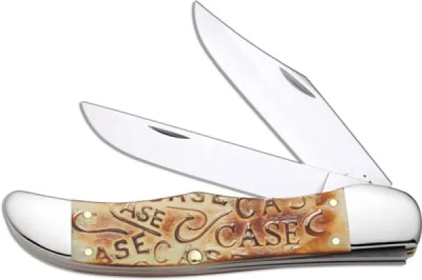 Case Brnt Oatmeal Carved Fold Hunt Knives 31759