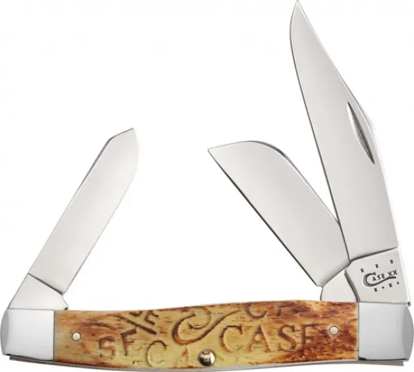 Case Carved Burnt Oatmeal Lrg Stock Knives 31760
