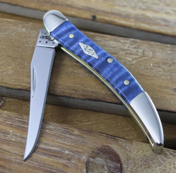 Case Blue Curly Maple Sm Tx Tooth Knives 35901
