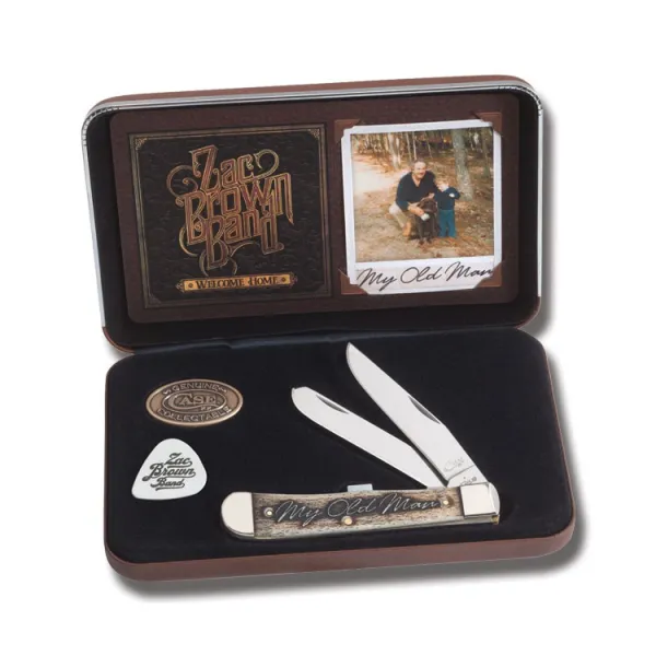 Case Zac Brown Band Gift Set - Smooth Natural Bone w-Amber Color Wash Trapper (6254 SS) in Jewel Box Knives 48260