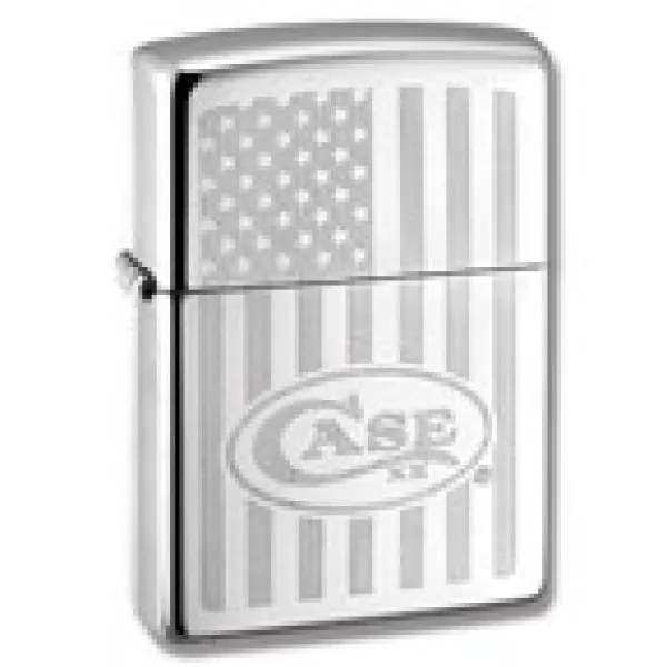 Case Zippo Lighter Lustre Etch Flag Knives 50158