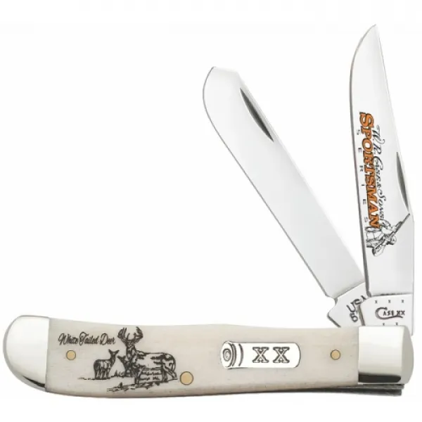 Case Sportsman Series - Embellished Smooth Natural Bone Trapper (6254 SS) - White-Tailed Deer Knives 50437