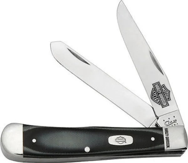 Case Harley-Davidson Silver-Black Layered G-10 10254 SS Trapper Knives 52073
