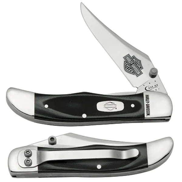 Case Harley-Davidson Silver-Black Layered G-10 101265LC SS Mid-Folding Hunter Knives 52074