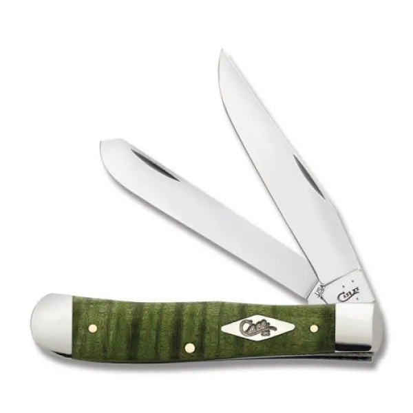 Case Green Curly Maple Trapper Knives 65562