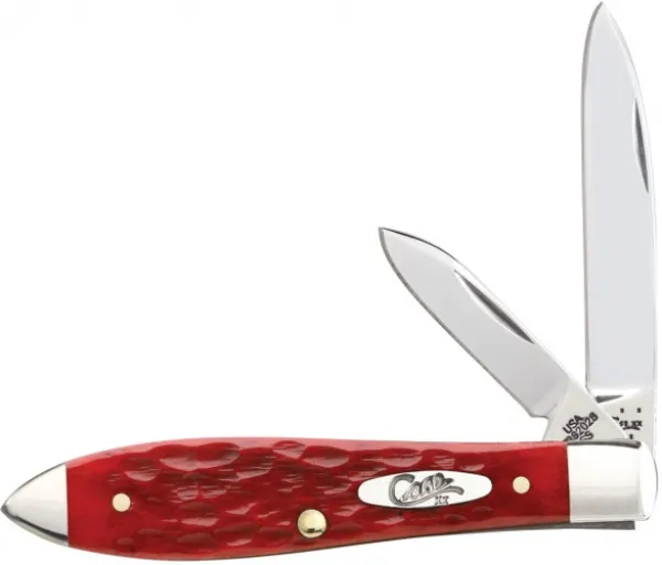 Case Dark Red Bone Tear Drop Knives 6998
